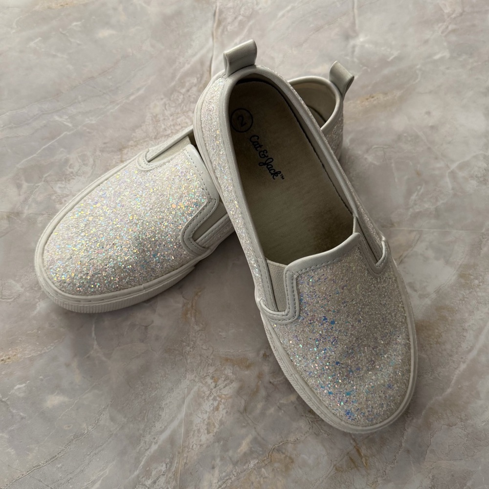 Cat & Jack Glittery Slip-On Sneakers - White Size 2